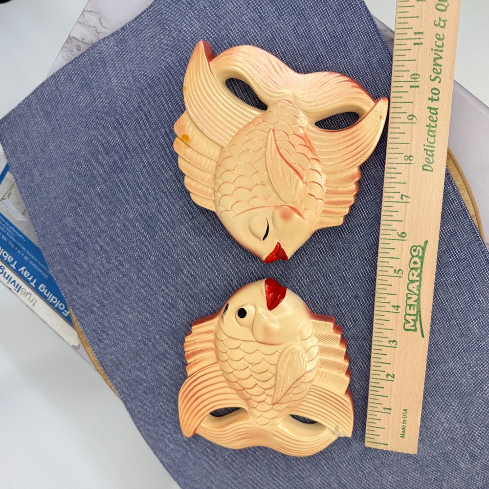 Miller Studio Kissing Fish Vtg Chalkware Set 2 MCM Kitsch **FLAWED READ - Picture 10 of 12